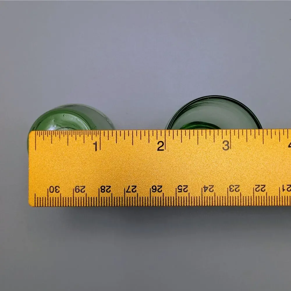 Set of 4 Vintage Green Glass Footed Shot Glasses / Cordials